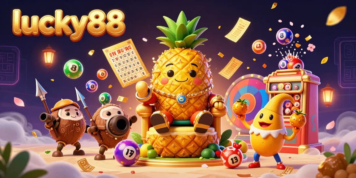Experience the vibrant casino atmosphere of lucky88 with a golden pineapple king and dynamic game elements.