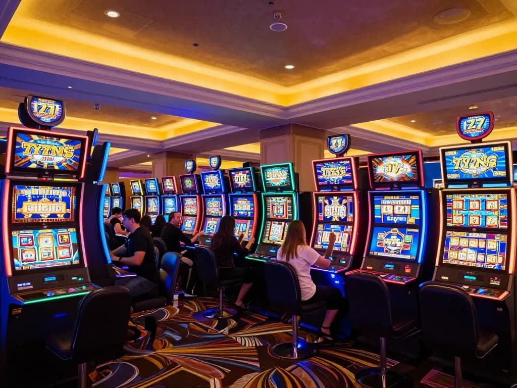 Players experiencing exciting gameplay at slot777 machines in a vibrant casino setting.