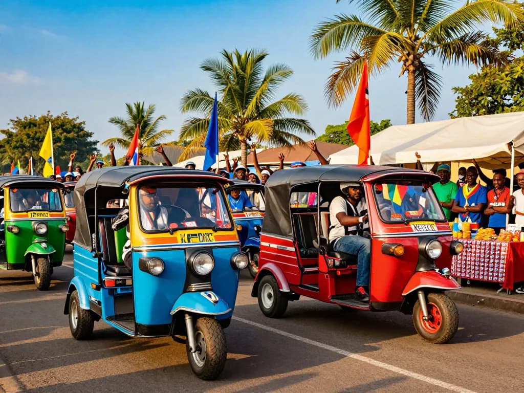 Exciting tuk tuk race kenya event showcasing colorful tuk tuks and enthusiastic crowd.