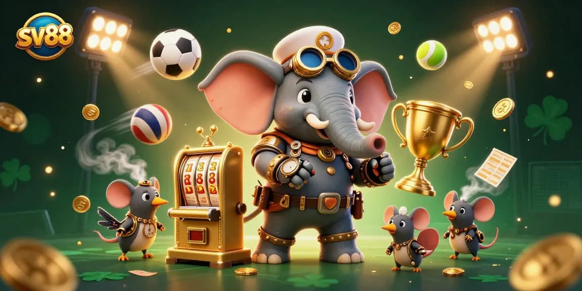 Spin the golden slot machine at sv88 with lively 3D characters in a vibrant casino setting.