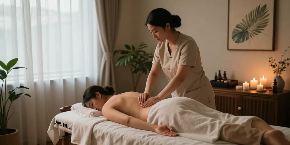 스웨디시 마사지 중인 치료사와 편안한 마사지룸의 모습
