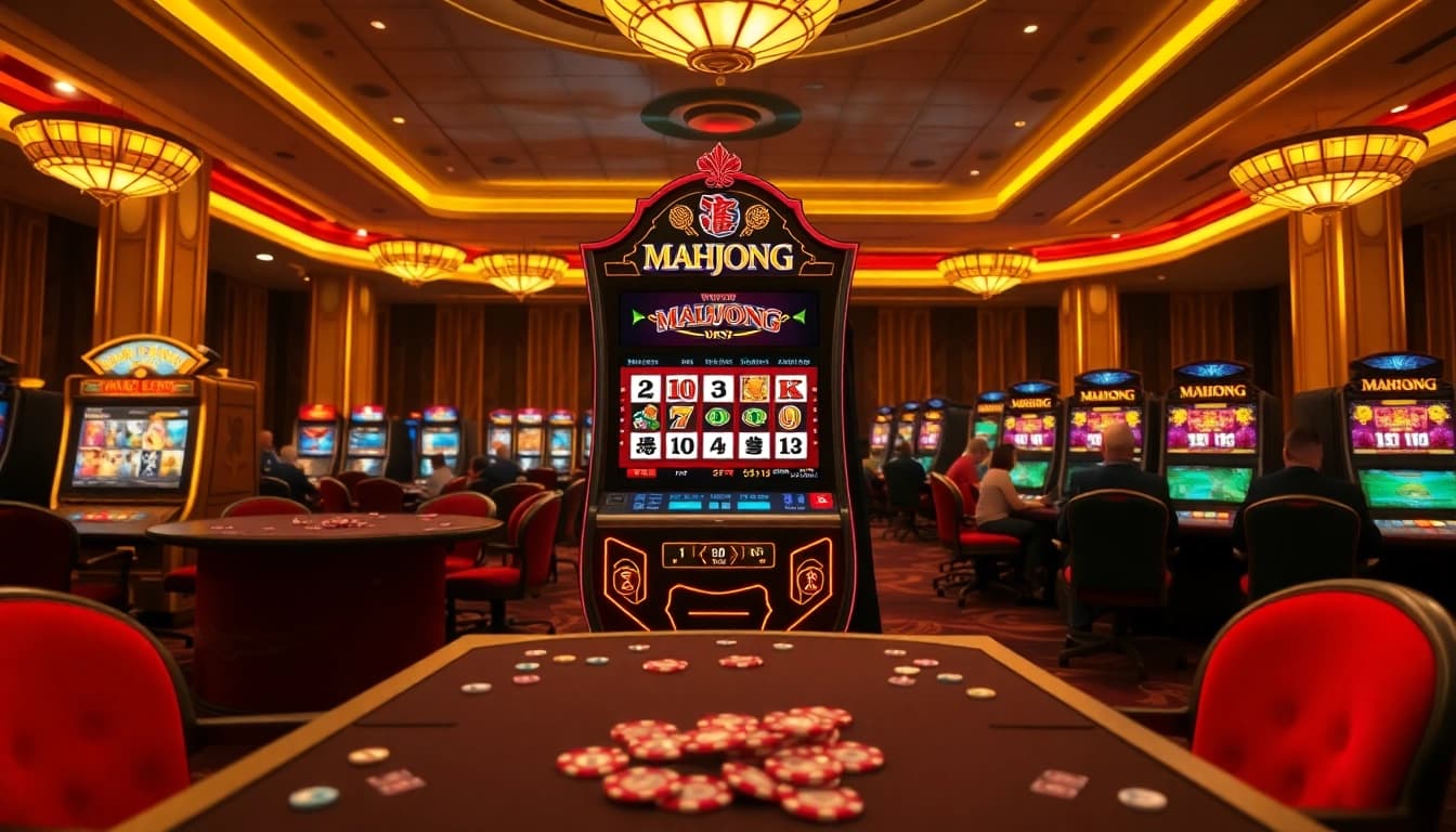 Playing Mahjong Ways 2 slot in a vibrant casino atmosphere filled with excitement.