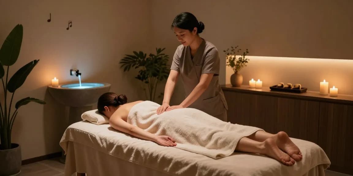 Experience 강남출장안마 in a serene massage room with a professional therapist, calming ambiance, and soothing elements.