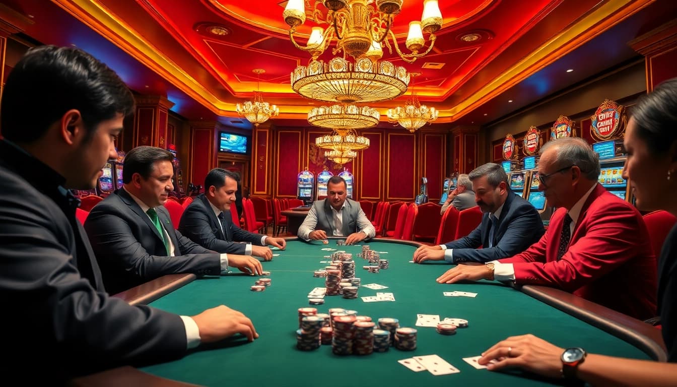 Gamble with style at KJC's upscale casino, featuring luxury poker tables and vibrant decor.