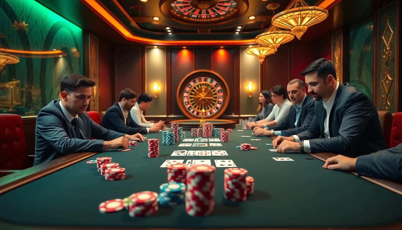 Rasakan pengalaman permainan idn poker yang mendebarkan di lingkungan kasino mewah dengan chip poker dan kartu yang berwarna-warni.