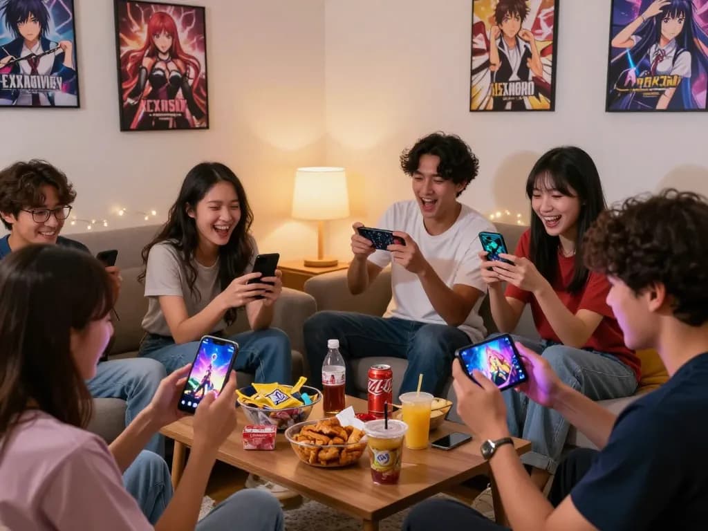 Friends enjoying xxx games together in a cozy living room