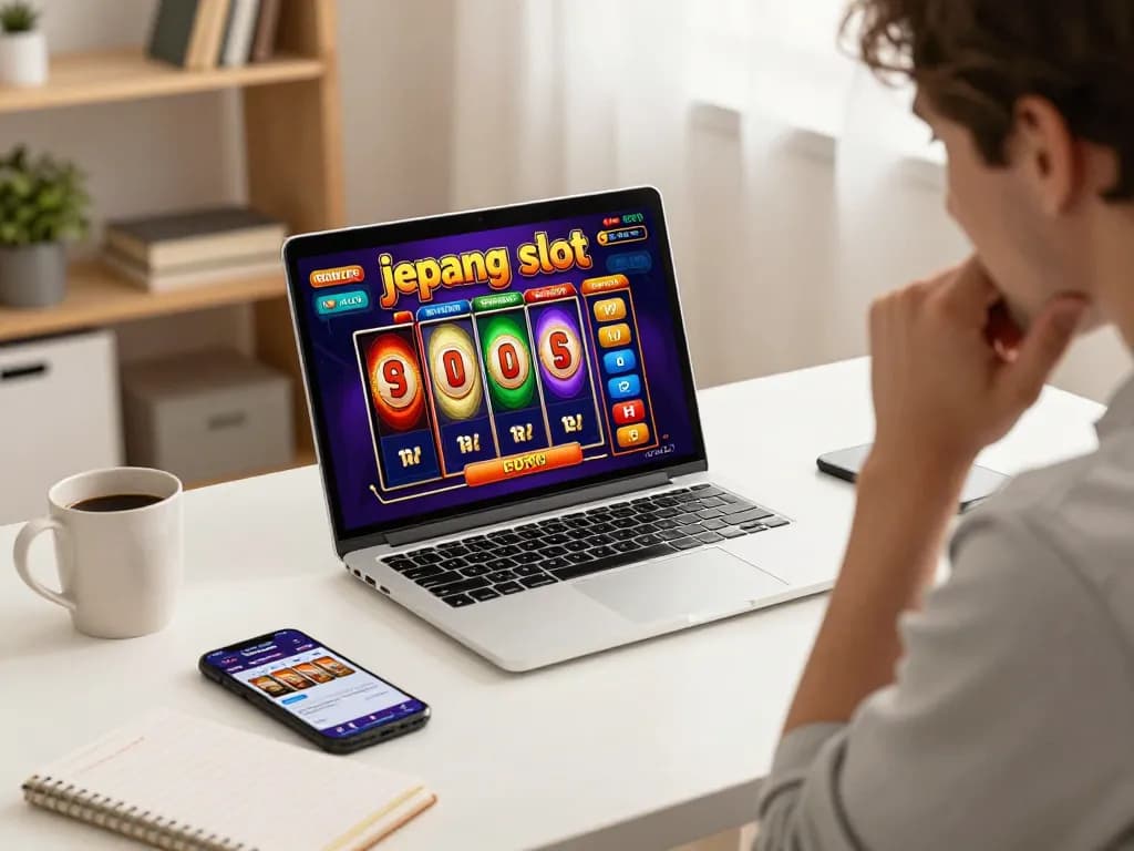 Playing the exciting 'jepang slot' game on a laptop during an online betting session.
