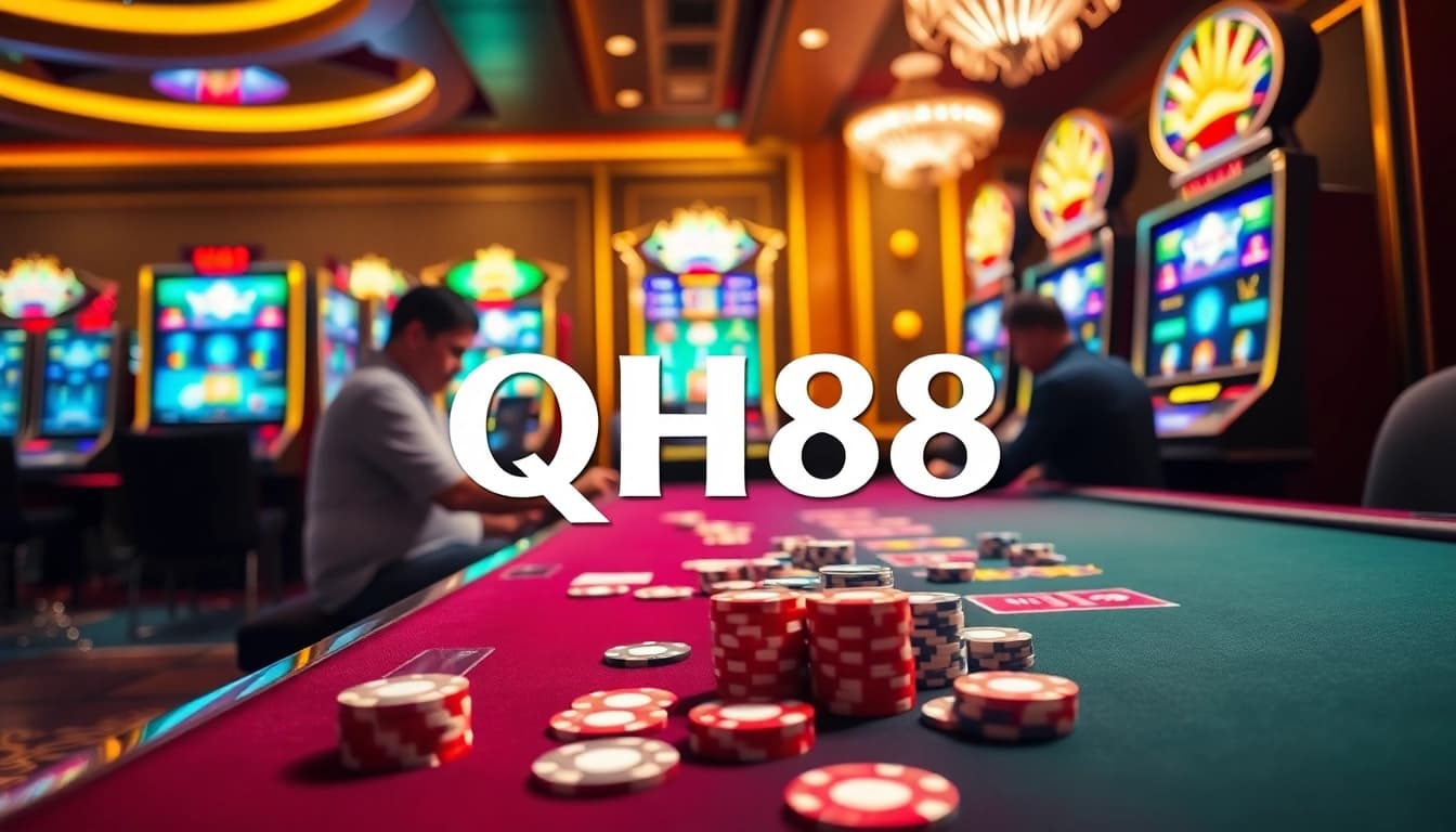 Exciting gambling scene with QH88 online interface and vibrant casino elements.