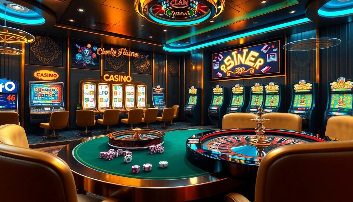Participez à un gameplay palpitant dans un luxueux casino en ligne avec des tables vibrantes et des jeux classiques.