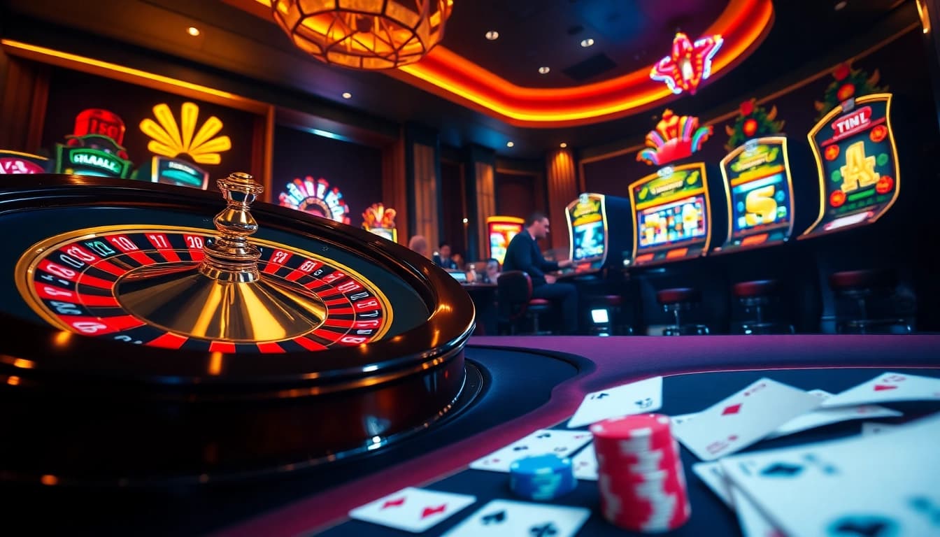 Rasakan kegembiraan dan kemewahan dengan Datukwin di suasana kasino yang hidup menampilkan roulette dan poker.