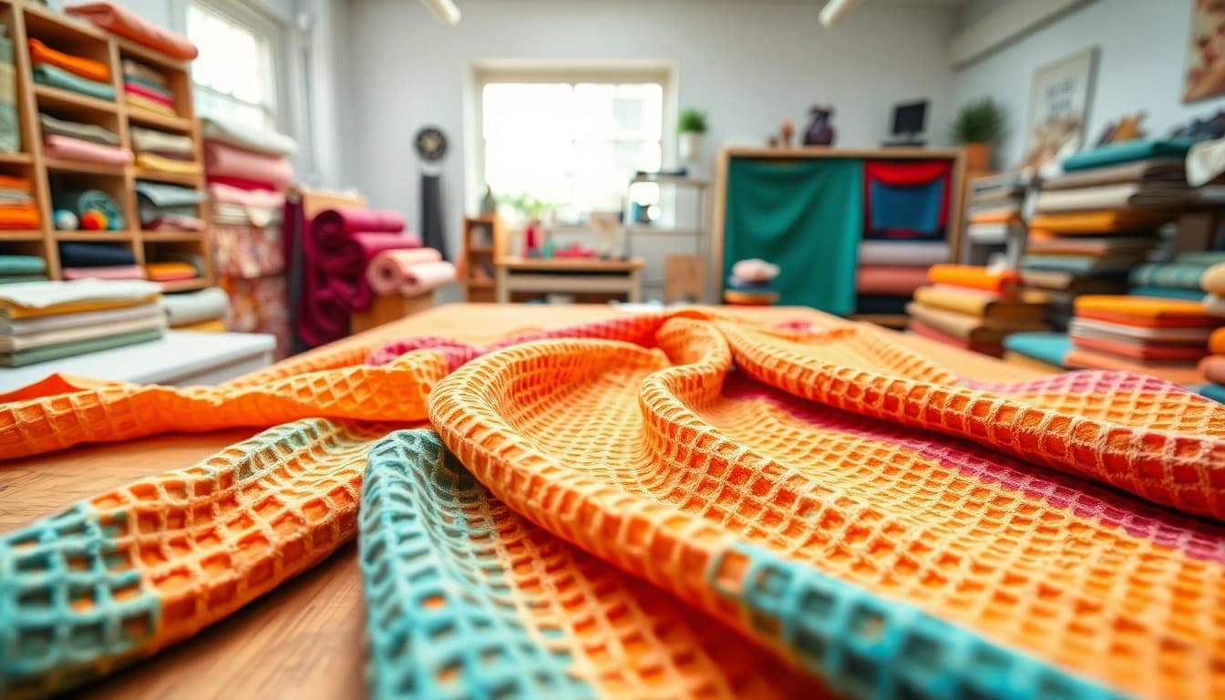 Bekijk wafelstof in diverse kleuren en texturen, perfect voor creatieve projecten.