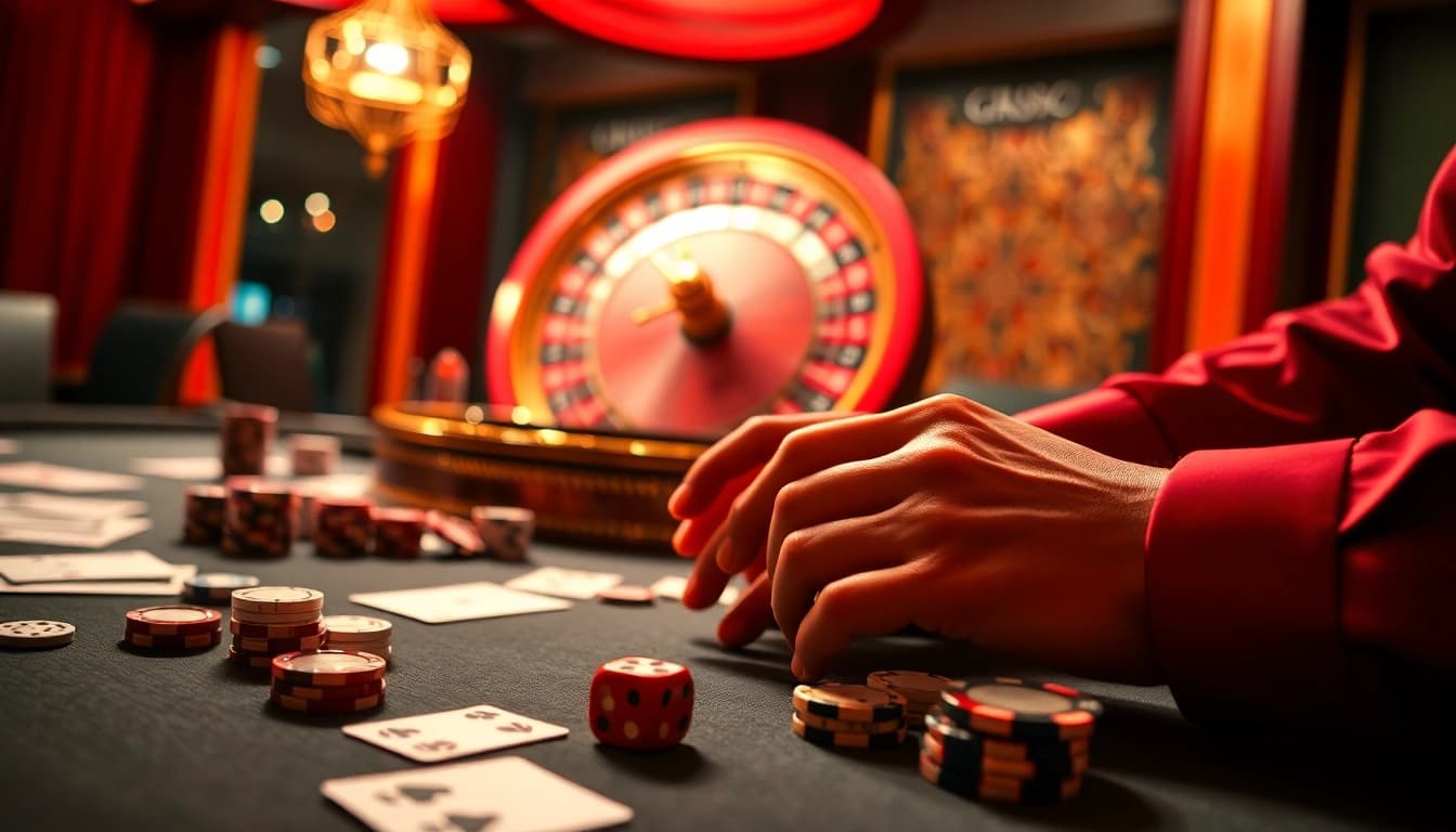 Engage at the luxury casino table with GK88-themed poker chips and vibrant gaming elements.