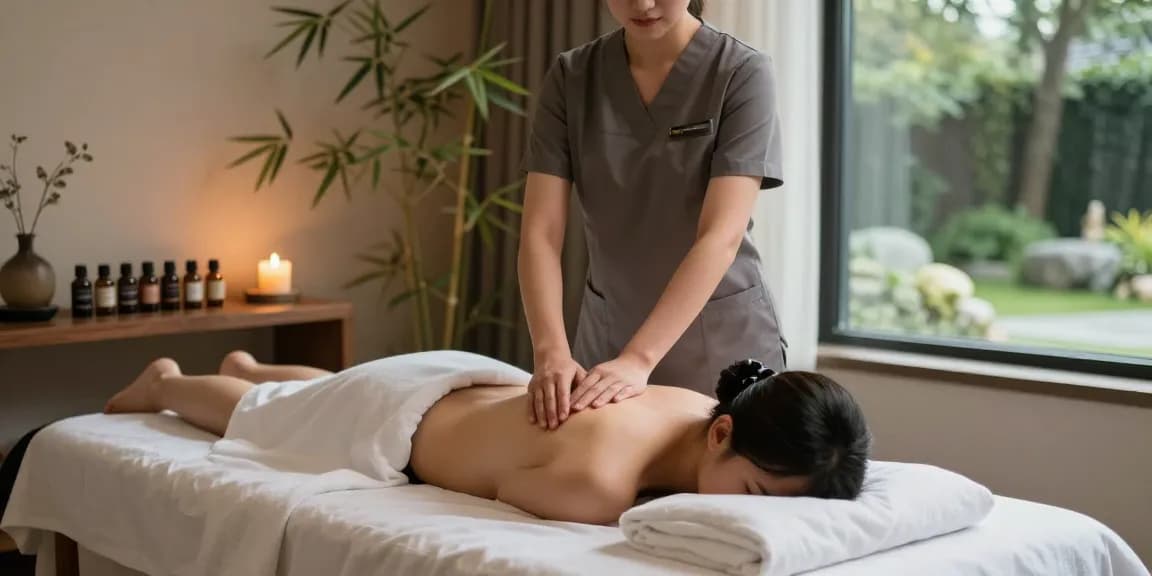강남마사지 전문 스파에서 안마사가 준비하는 평화로운 장면, 아늑한 치료 공간을 표현합니다.