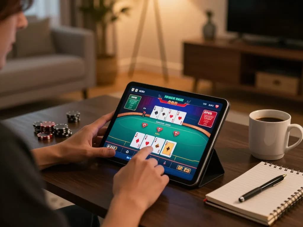 Player engaged with Nk88 online casino game on tablet in cozy living room