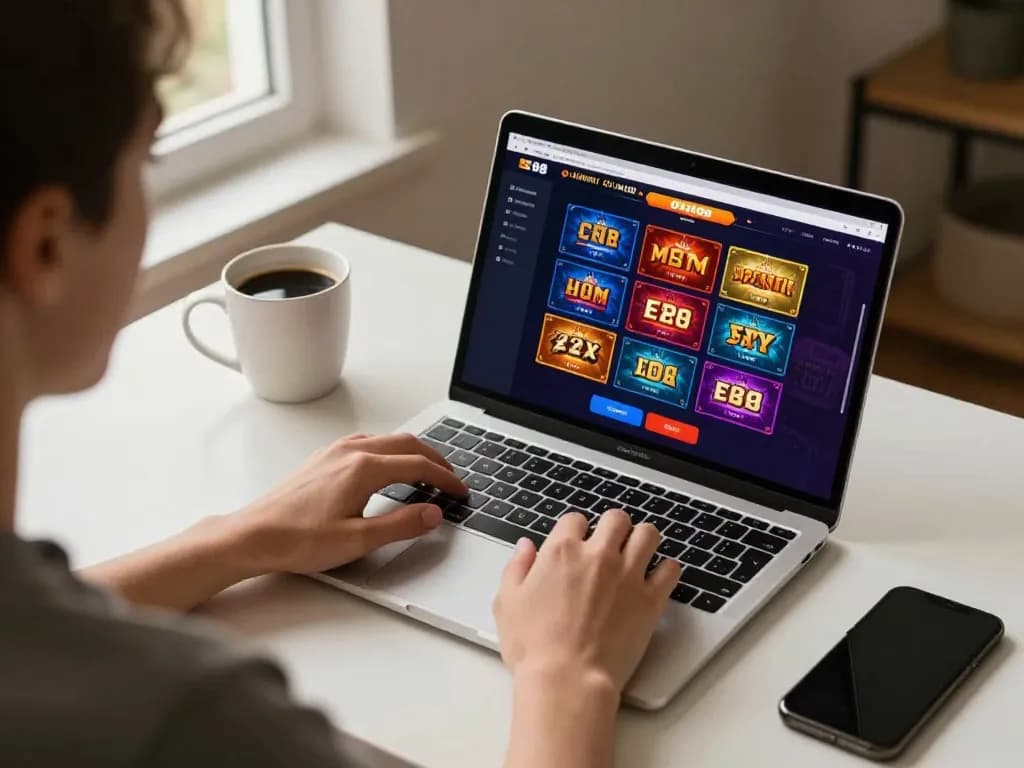Player engaging with EE88 online casino interface on laptop during gaming session.