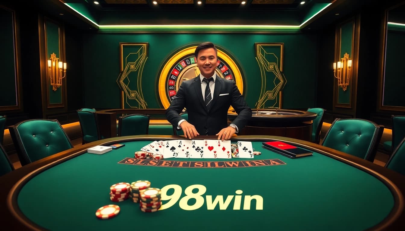 Experience the thrill of 98win with a luxurious blackjack setting featuring high-quality cards and chips.