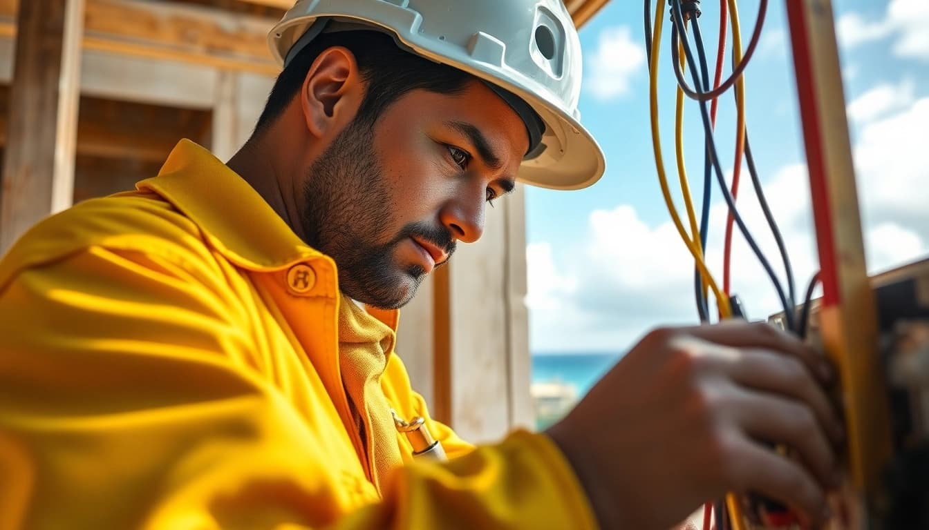 Engaged electrician during a training session for electrician apprenticeship hawaii, demonstrating wiring techniques.
