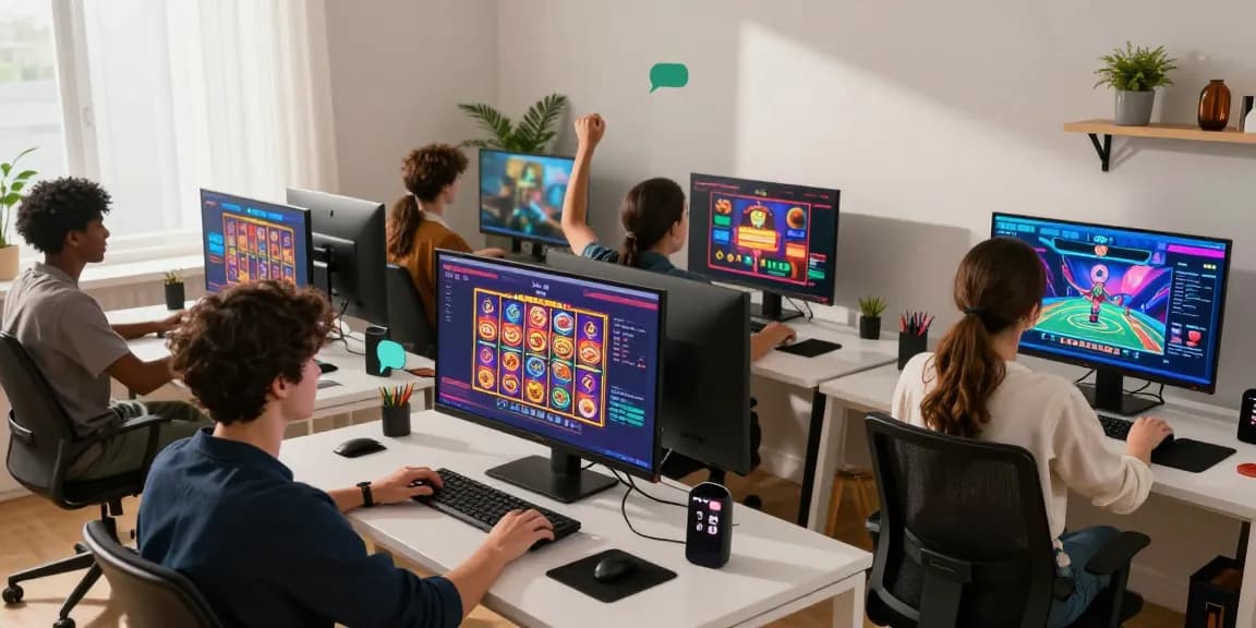 Engaging rokok88 login scene featuring a vibrant online gaming platform with diverse players enjoying slots and live casino.