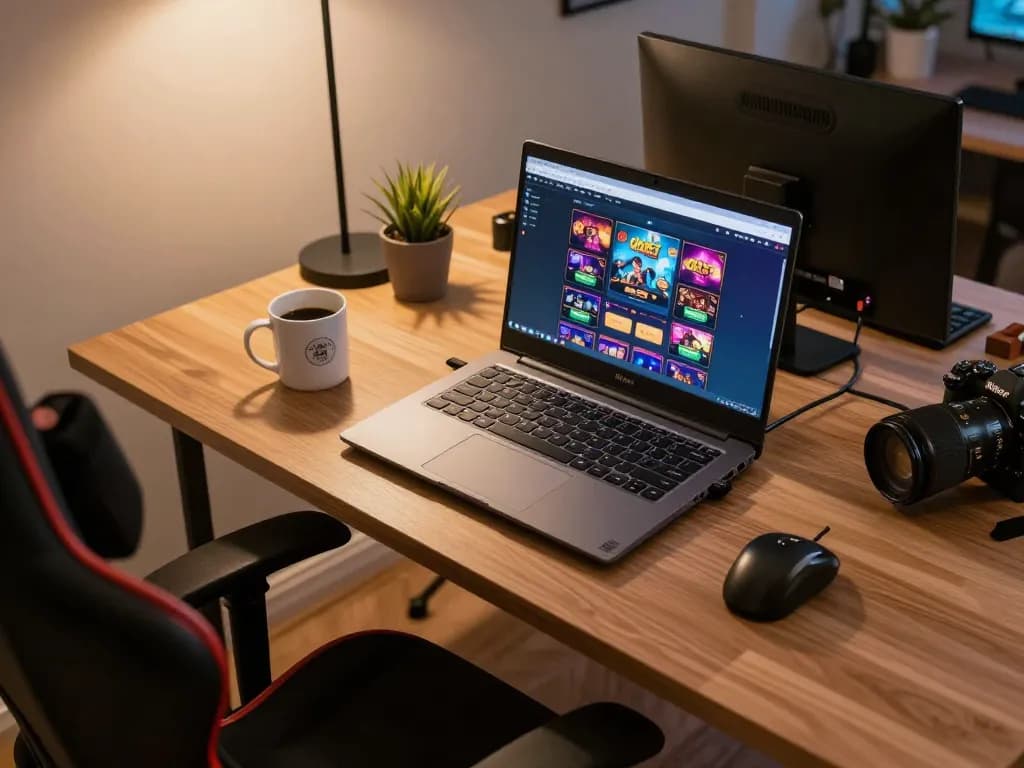 Enjoying Oxbet online gaming on a stylish desk setup with laptop screen displaying live casino action