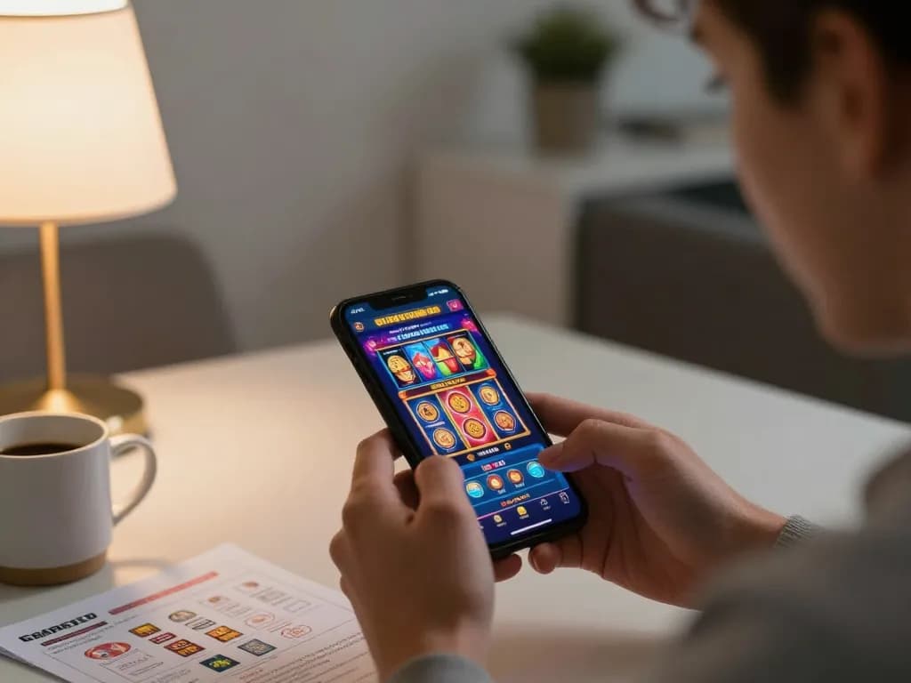 Engaged player exploring online casinos Canada on smartphone with vibrant gaming graphics