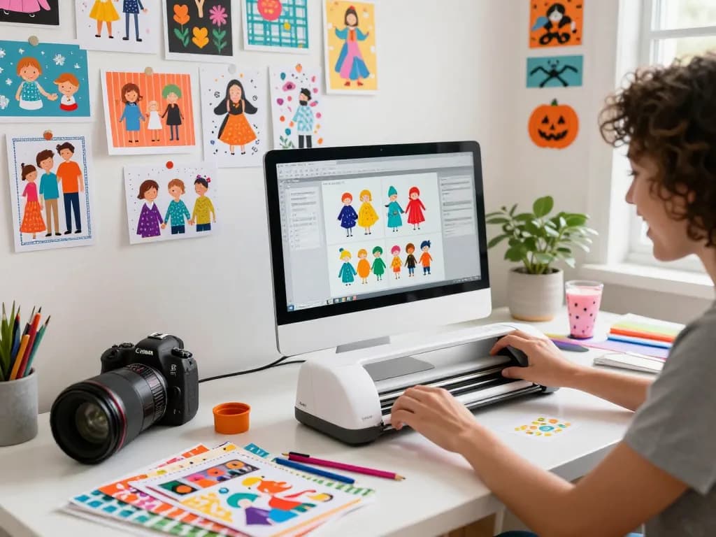 Creating innovative SVG for Cricut designs in a colorful craft studio