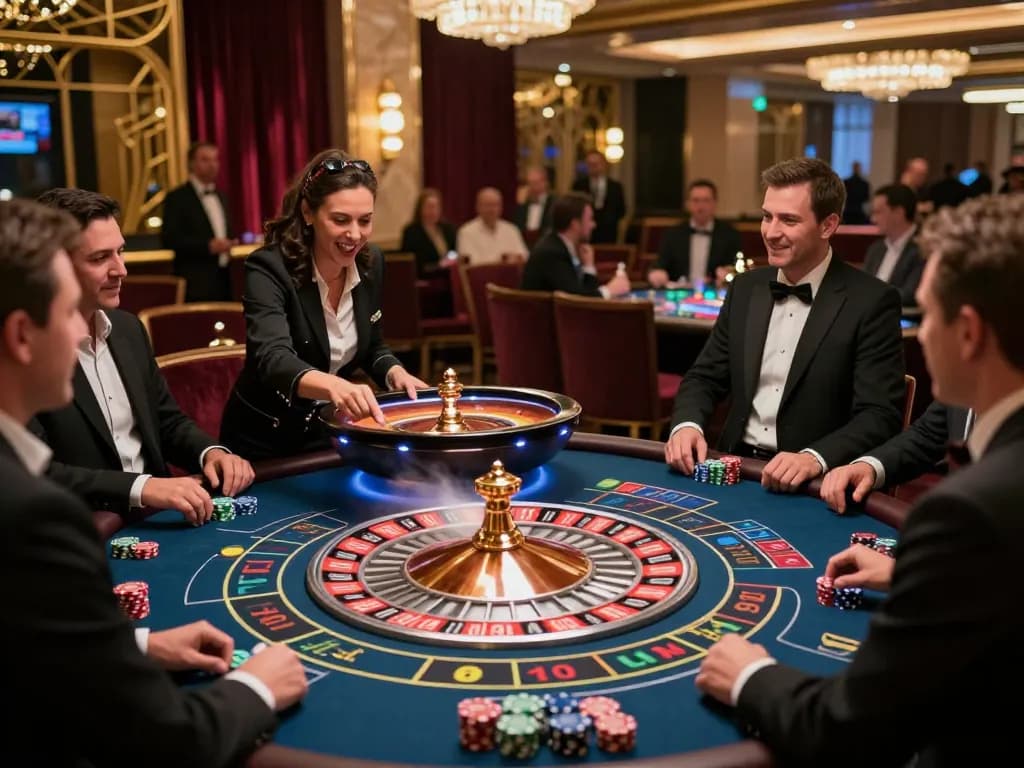 Experience thrilling roulette action at Thabet Casino with players engaged in vibrant gameplay.