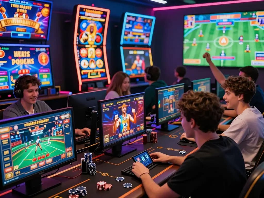 Exciting online gaming scene showcasing go88, with players engaged in casino games and sports betting.