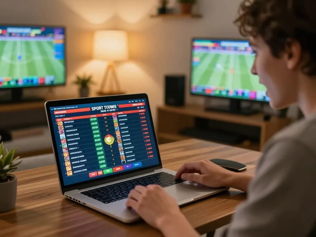 Engaging scene of sports betting at home, highlighting rr 88's online gaming experience.