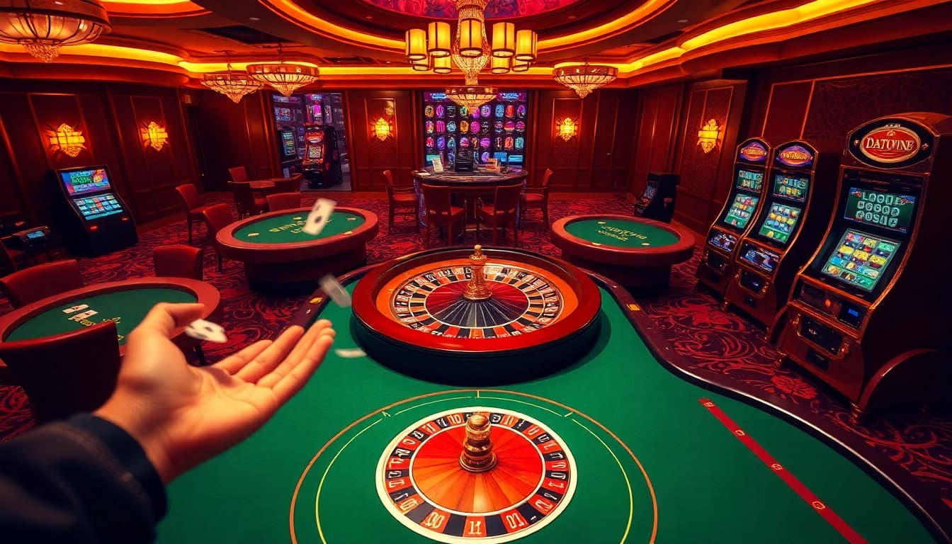Menampilkan sensasi Datukwin dengan permainan kasino yang semarak dan elemen taruhan mewah.