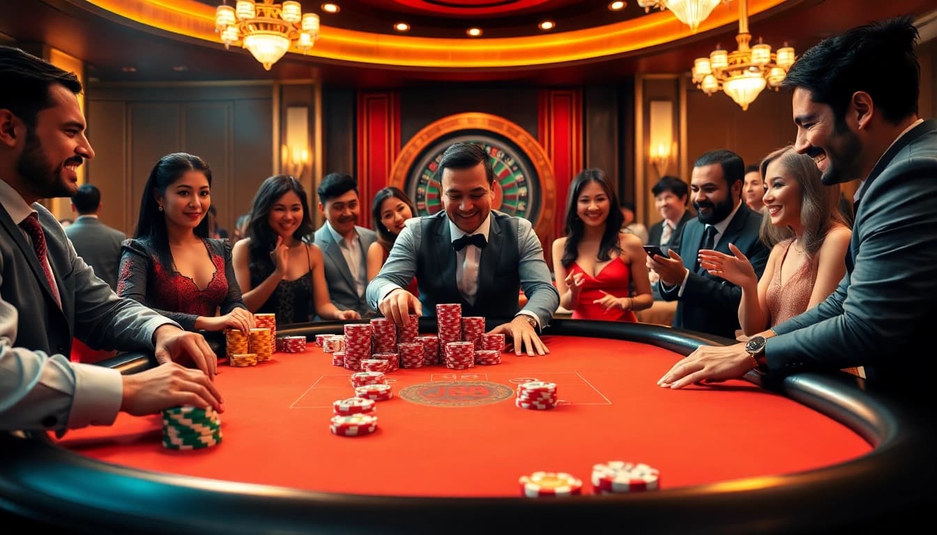 Experience the thrill of J88 casino gaming at a vibrant poker table.