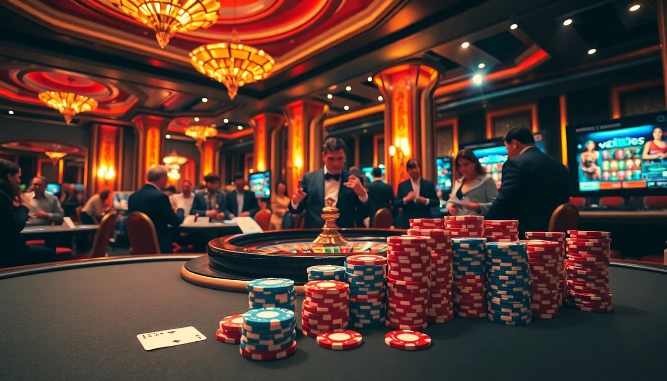 Players engaging at a roulette table, highlighting Nhà Cái 56WIN's thrilling casino atmosphere.