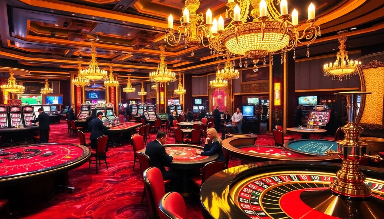 Players enjoying casino games at a luxurious venue, showcasing the thrill of https://okfun.uk.net/