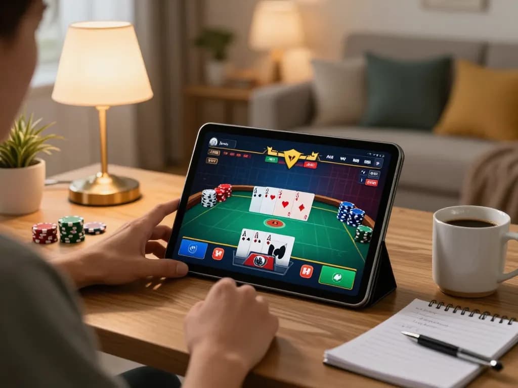 Player enjoying online casino gaming at home using TG88 app, immersed in strategy and fun