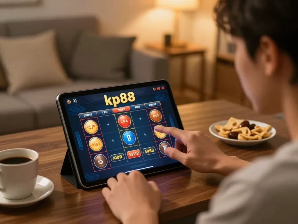 Person engaging with the kp88 online casino app, enjoying a comfortable home gaming experience.