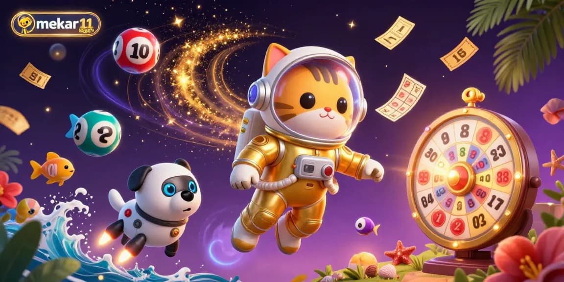 Join the excitement with mekar11 login in this vibrant casino-themed illustration featuring playful characters and dynamic game elements.