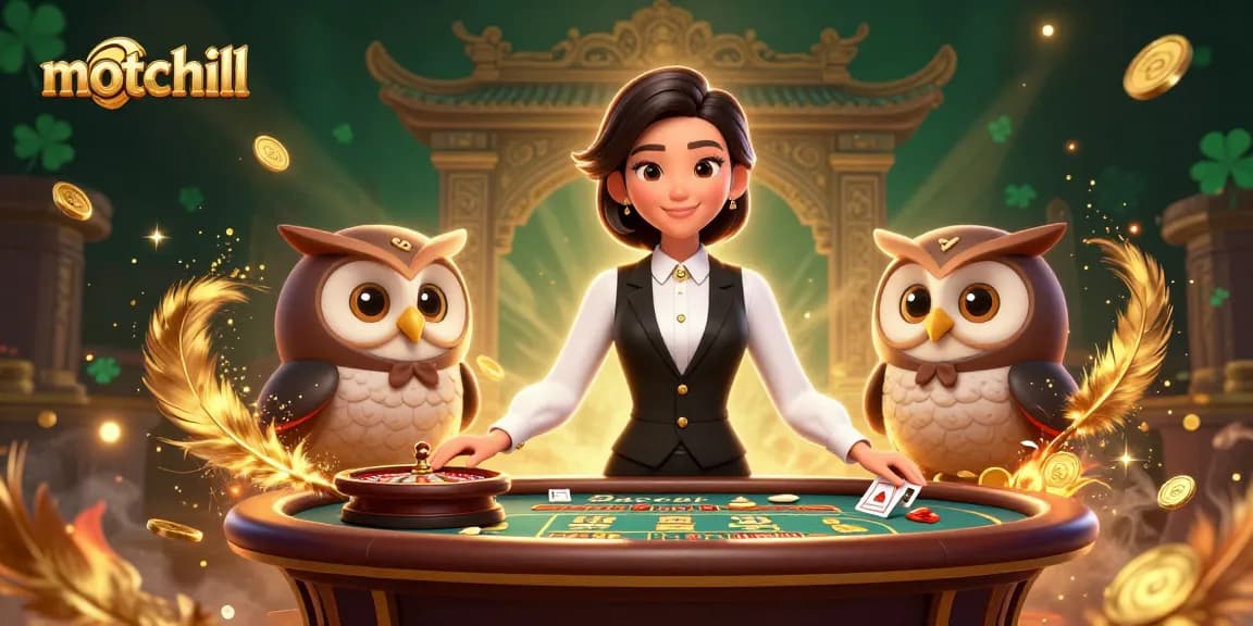 Experience thrilling gambling with motchill's virtual casino, featuring a skilled dealer in action.