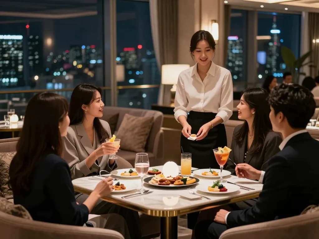 Experience 강남쩜오 with friends in an elegant private lounge atmosphere, luxury drinks, and ambiance.