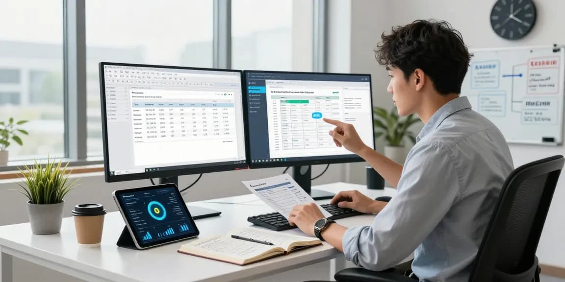 Detect fraud invoice with AI tools in a modern office environment highlighting anomaly detection in PDF documents.