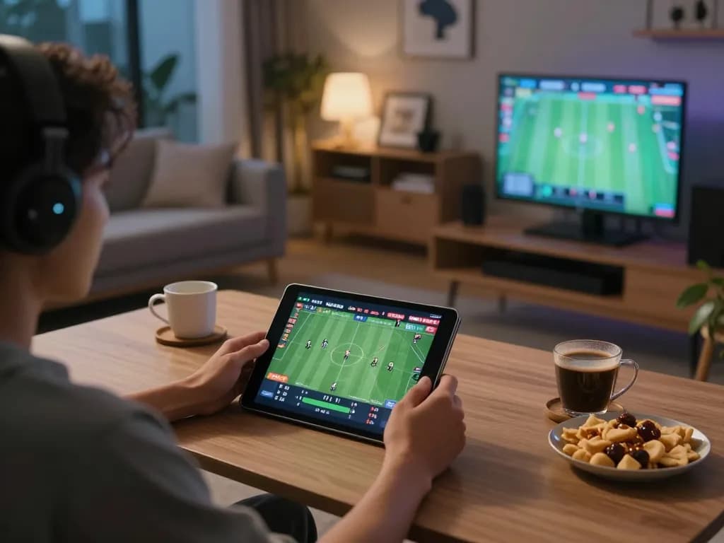 Person analyzing kqbd scores on tablet during online sports betting session
