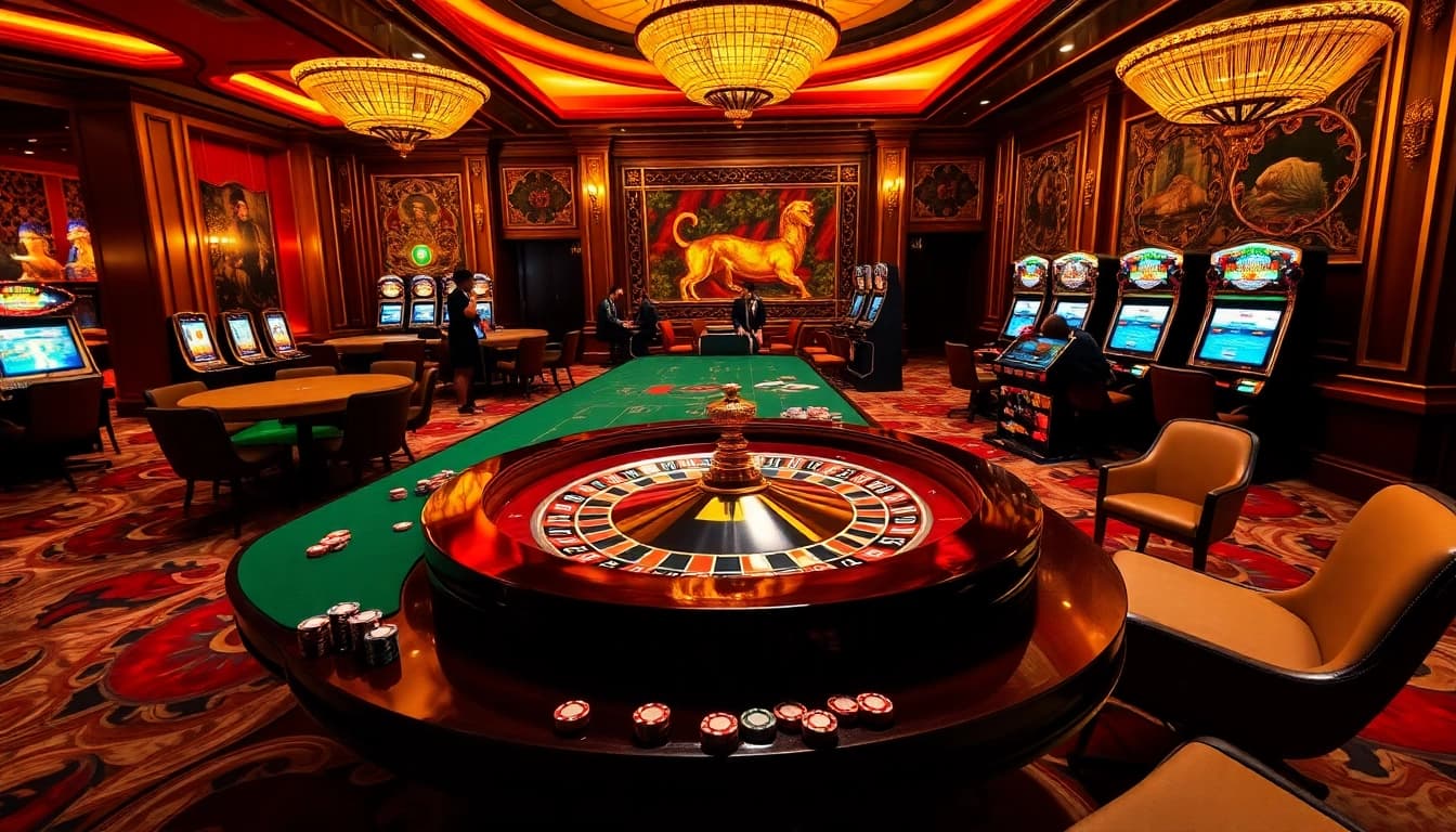 A thrilling scene of players enjoying a porn game at a vibrant casino table with roulette wheels and poker chips.