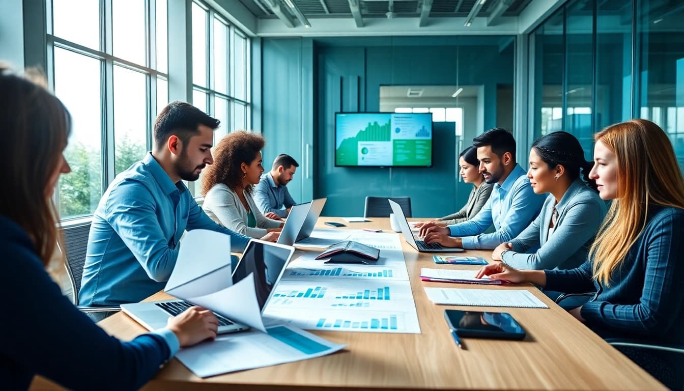 Team strategizing on https://uu88.how/ in a modern conference room filled with technology.