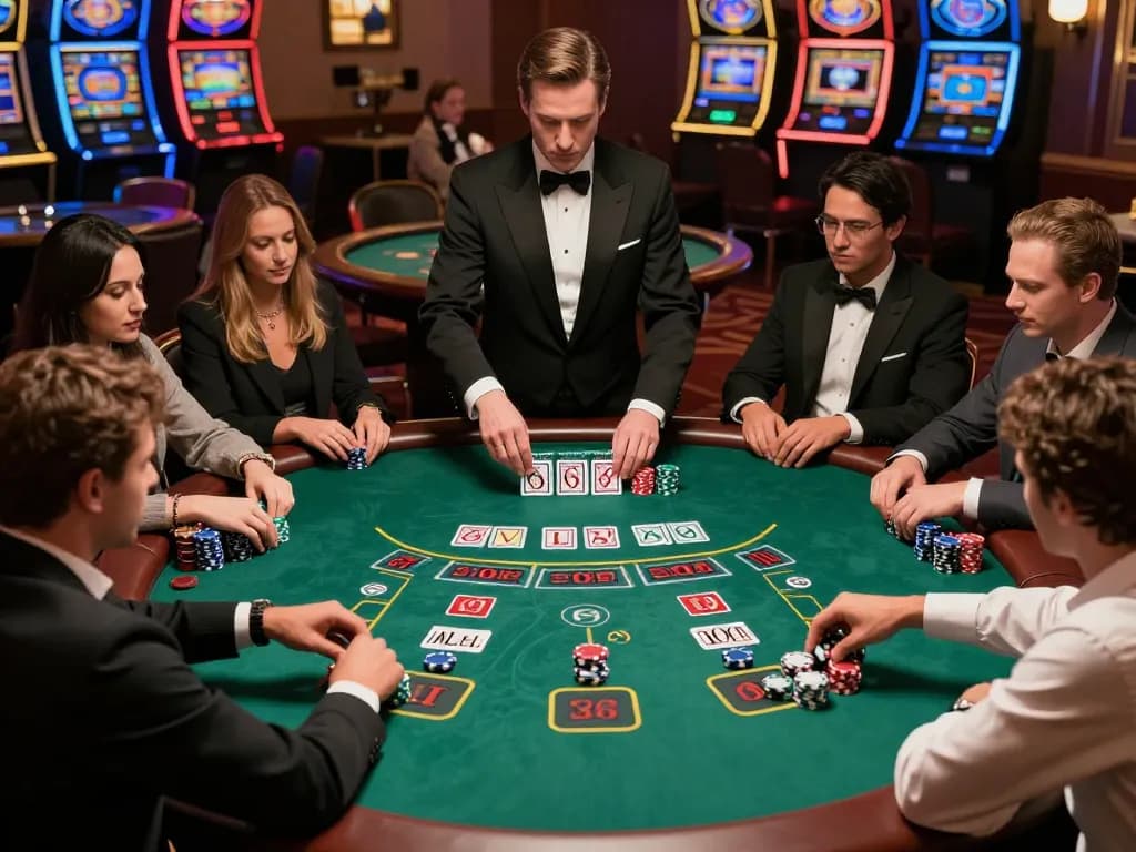 Players placing bets at a high-stakes blackjack table, showcasing strategic gameplay at DA88 casino