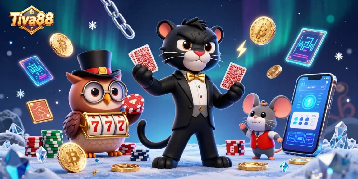 Tiva88 showcases a vibrant 3D illustration of a panther dealer with poker chips, enhancing your online gaming experience.