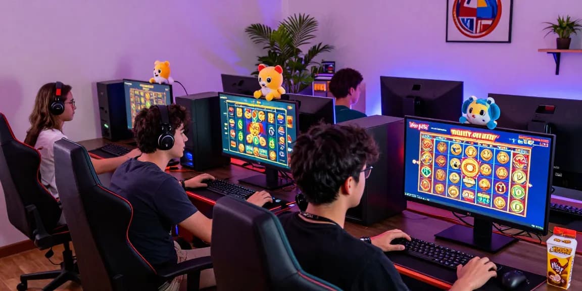 Players immersed in exciting online slot gacor games, showcasing vibrant screens in an engaging home gaming atmosphere.
