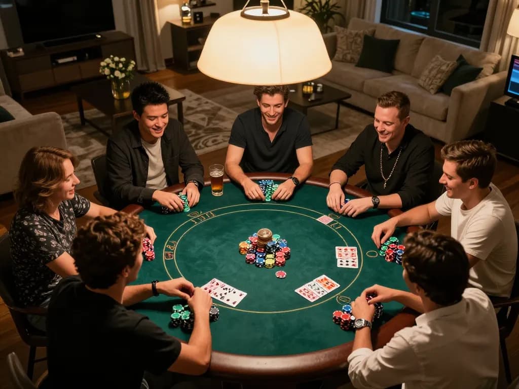 uu88 players enjoying strategic poker night with friends in a cozy home setting