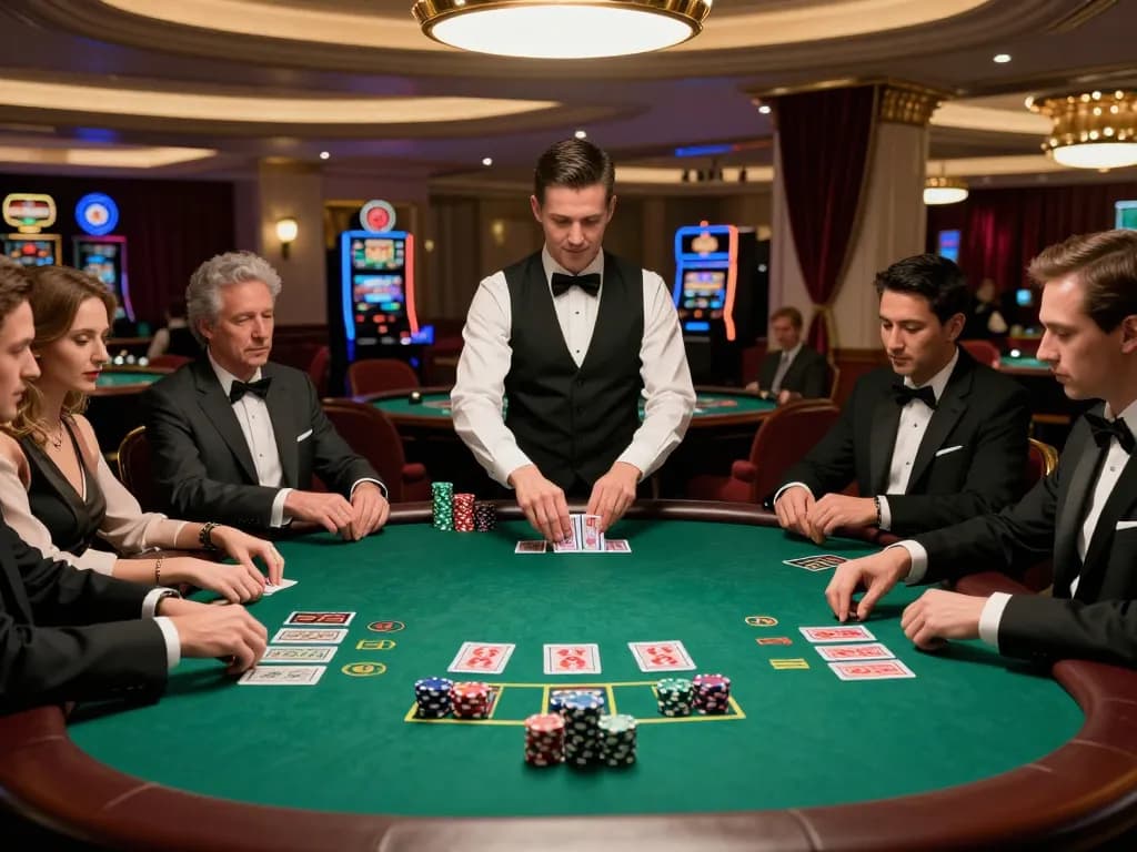 Engaged players at a blackjack table showcasing CM88 strategy in an upscale casino