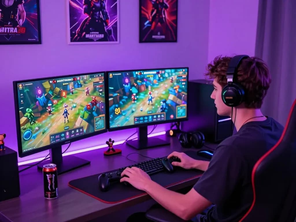 Experience dynamic gaming with mantra88 in a neon-lit room.
