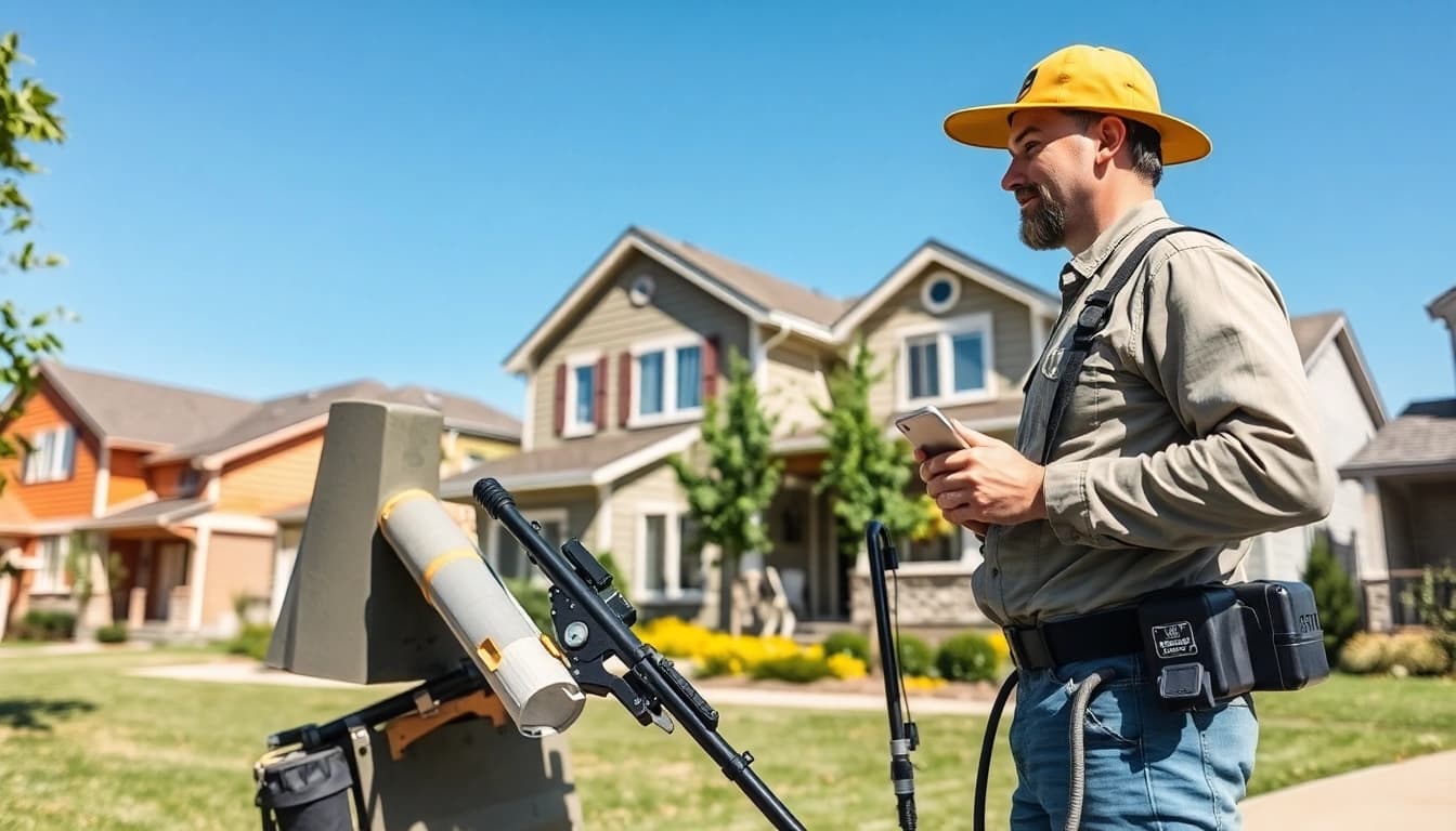 Pest control service in Oklahoma City demonstrating expert pest removal techniques in a friendly neighborhood.