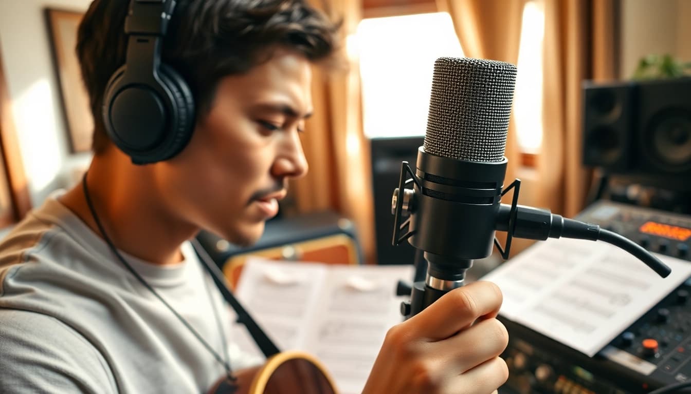 Capture the essence of high-quality recording with the MV 88 microphone in a vibrant home studio.