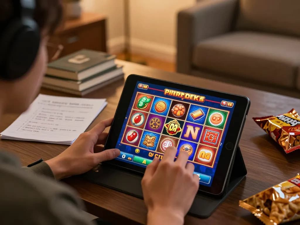 Experience intense gameplay with MrPokies77 on a tablet in a cozy home setup.